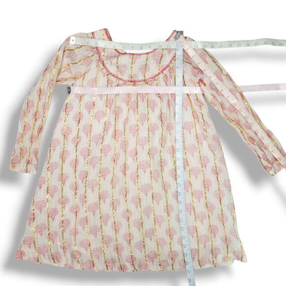 Almirah Girls Party Dress Gold Foil Pink Floral Long Sleeve Lined Ivory Boho 8Y - Picture 9 of 9